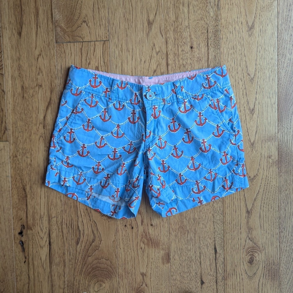 Lilly Pulitzer Callahan Shorts Blue Anchor‎ Print Nautical Preppy Sz 00 Coastal
